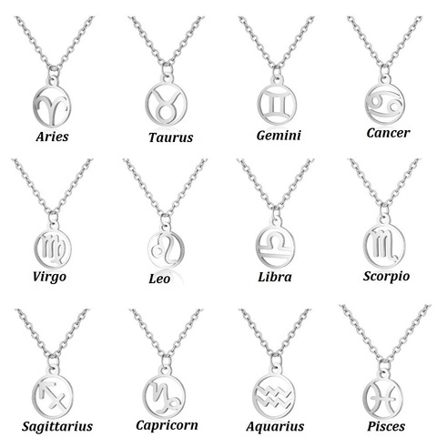 Oly2u Stainless Steel  Star Zodiac Sign 12 Constellation Choker Necklaces Pendants Aries Libra Leo Collier Birthday Gift ► Photo 1/6