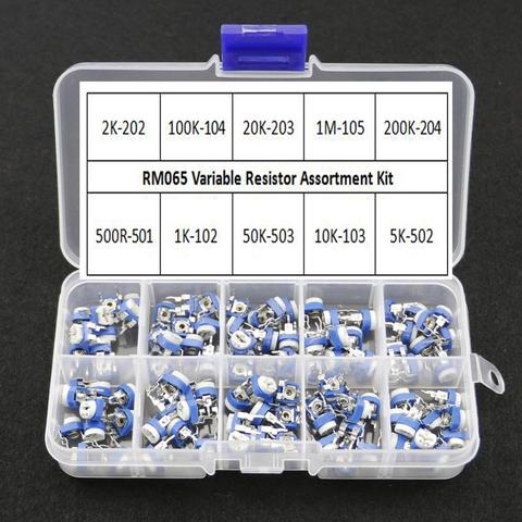 100Pcs/Box RM065 10 Values Variable Resistor 500R - 1M Carbon Film Horizontal Trimpot Potentiometer Assortment Kit ► Photo 1/1