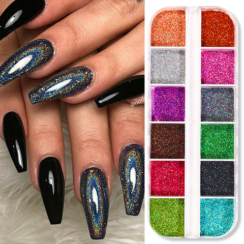 1 Box Holographics Nail Glitters Gradient Sparkly Sliver Nail Powder  Laser Effect Shiny Chrome Pigment Dust Manicuring Decor ► Photo 1/6