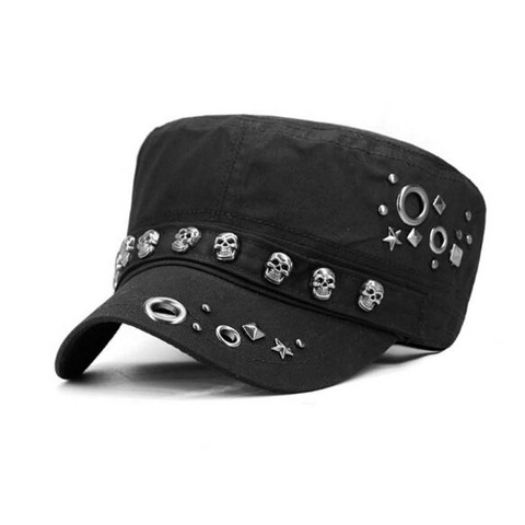 Europe  America Punk  Skull Rivet Full Closure Military Hats Spring Autumn Brand Snapback Cotton Hats For Men Fashion Army Cap ► Photo 1/6