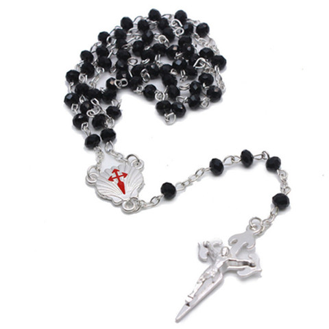 Catholic Rosary Necklace Round Glass Beads Virgin Mary Jesus Necklace Cross Pendant  Necklace For Women Religious Jewelry ► Photo 1/6