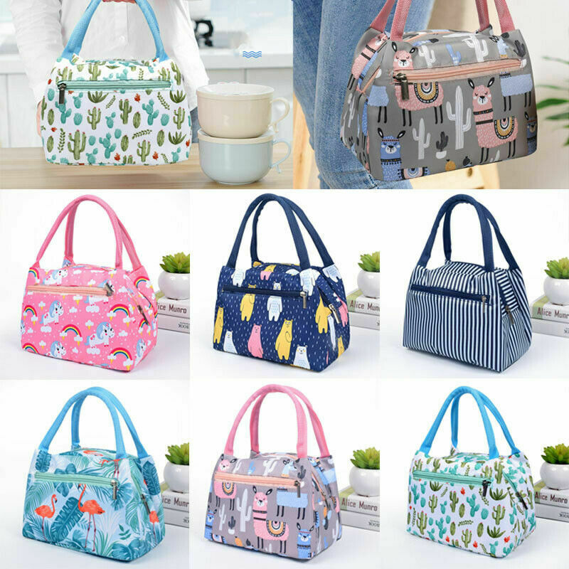 Portable Women Adults Kids Insulated Thermal Lunch Bag Box Canvas Picnic Tote 