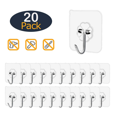 New 20PCS Self Adhesive Hooks Steel Sticky Stick on Wall Door Hang