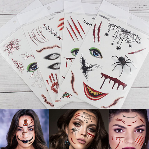 New face temporary tattoo halloween mask costumes for women party Scratch knife Mexican Day of the Dead skull tattoo stickers ► Photo 1/6