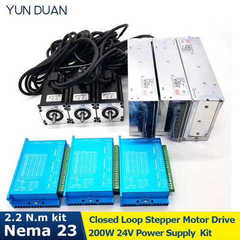 3 Set Nema23 Motor 57mm 2PH +Hybird Drive +200W Power Supply Encoder Easy Servo 2.2Nm Closed Loop Stepper Motor Kit for XYZ Axis ► Photo 1/6
