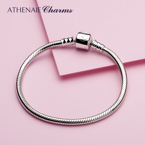 ATHENAIE 925 Sterling Silver Snake Chain Bracelet Charms Bracelets Fit European Charm Bead for Women & Men DIY Jewelry Gift ► Photo 1/6