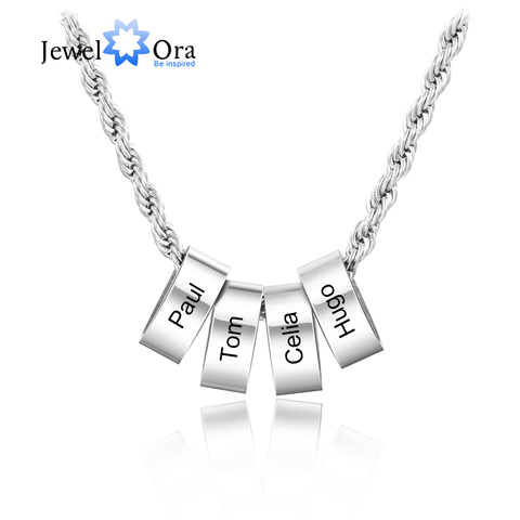 JewelOra Personalized Engraving Name Necklaces for Men Customized Stainless Steel Beads Charm Necklace Pendants Fathers Day Gift ► Photo 1/5