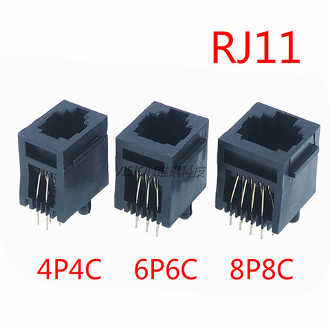 10pcs RJ11 Telephone Jack Connector 4P4C 6P6C 8P8C Vertical Crystal Head Female Socket Black ► Photo 1/5