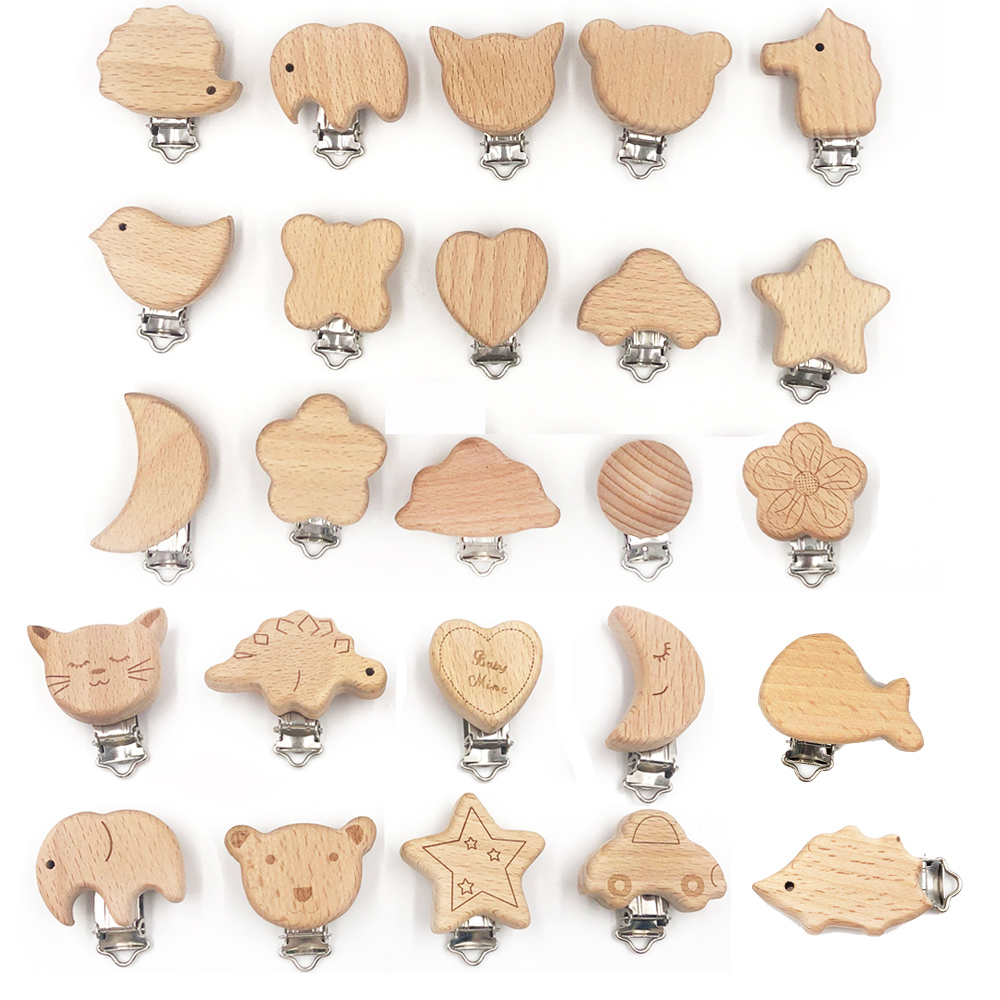 Lovely Wooden Pacifier Clip Natural Beech Wood Baby Pacifier Clips Dummy Clips 