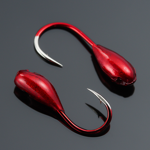 10 PCs/Set High-carbon Steel Winter Ice Fishing Hooks Overturned Jig Head Lead Hook Red Worm Maggot Fishhook Carp Fishing Tackle ► Photo 1/6