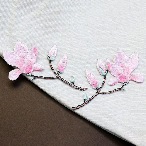 Fresh Magnolia Flower Small Branch Leaf Cloth Decoration DIY Fashion Bag Clothes Multi-color Patch Adhesive Clothing Decals ► Photo 1/6