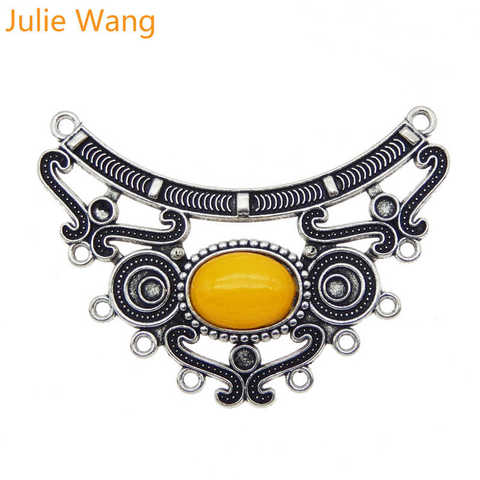 Julie Wang 5pcs Antique Silver Tone Alloy Yellow Acrylic Charm Hanging Pendants Connector Decor Jewelry Accessories 64*49*2mm  ► Photo 1/6