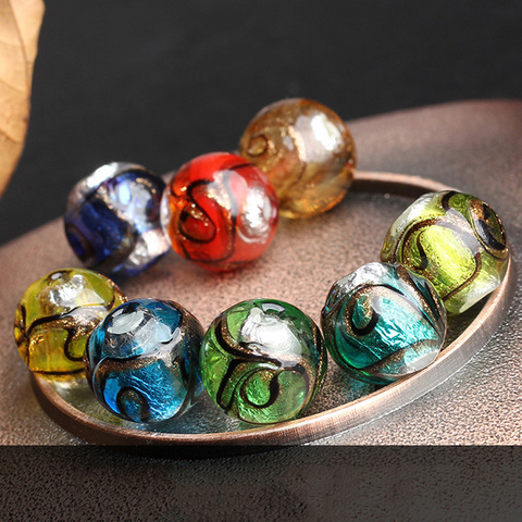 5pcs Round 12mm Foil Strips Handmade Lampwork Glass Loose Beads for Jewelry Making DIY Crafts Findings ► Photo 1/4