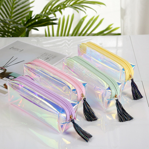 Transparent Pencil Case Laser School Supplies Colorful Estuche Escolar Tassel Trousse Scolaire Cute Estuche Lapices Pencilcase ► Photo 1/6