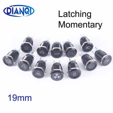 19mm Momenary/Latching Alumina metal Led logo light latching fixed button switch customizable car speaker symbols button switch ► Photo 1/6