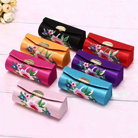 1pcs Fashion Holder Flower Design with Mirror Box Lipstick Case Retro Embroidered New Brocade ► Photo 1/6