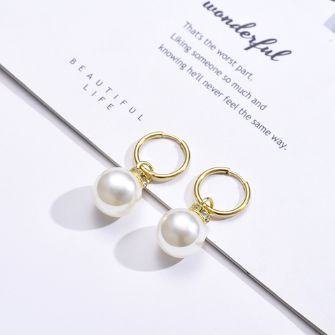 Circle Stainless Steel Hoop Earrings for Women Big Pearl Round Gold Silver Color Earrings Wrap Rhinestone Crystal Jewelry Bijoux ► Photo 1/6