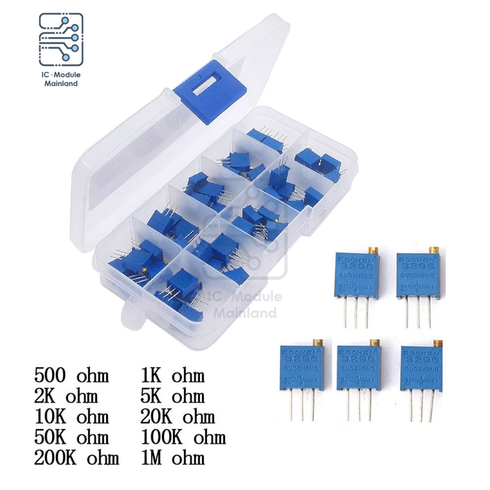 10 Value 3296 trimmer trim pot Potentiomètre Resistor Box Kit Assortment