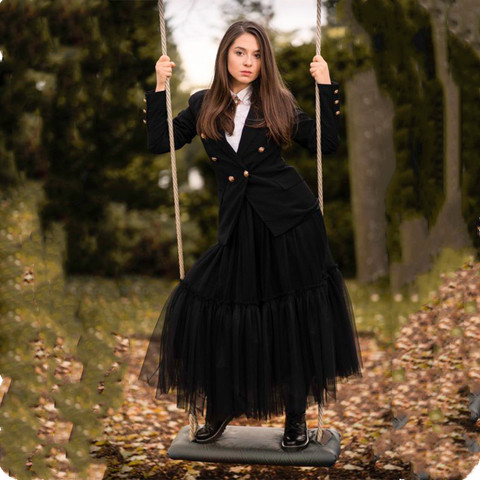 Maxi Long 90cm Tulle Skirt Steampunk Black Gothic Pleated Tutu Skirts Womens Vintage Petticoat lange rok jupes falda ► Photo 1/6