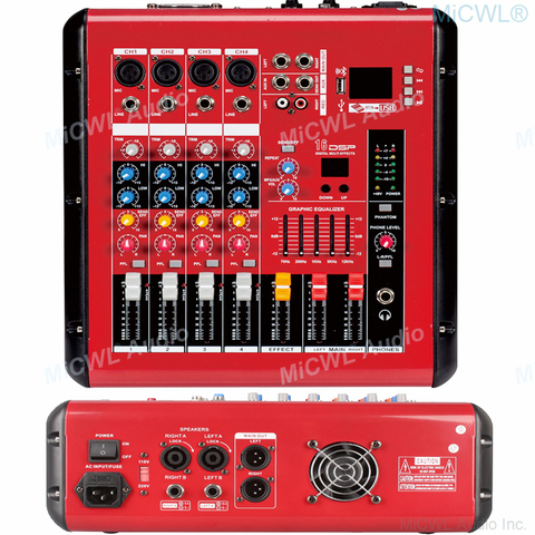 MiCWL 4 Channel Power Mixer 1000W Preamps Power Amplifier Mixing Console USB 48V Phantom Bluetooth Red Sound Mixer 110V 220V ► Photo 1/3