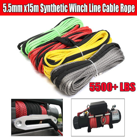 3/16'' x 50' Synthetic Fiber Winch Line Cable Rope 5500+ LBs + Sheath For ATV UTV 5.5mm*15m Synthetic ► Photo 1/6