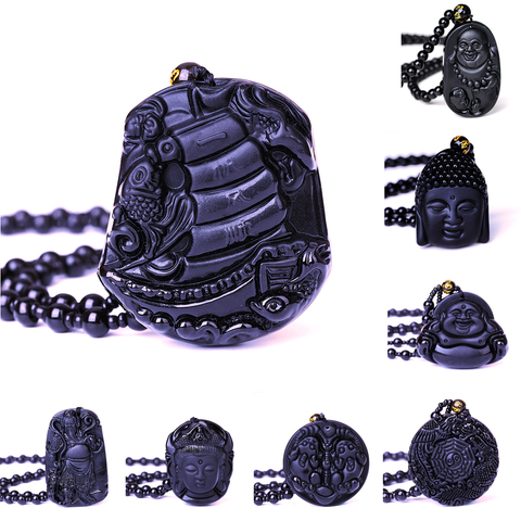Natural Black Obsidian Hand Carved Chinese Auspicious Lucky Amulet Pendant Free Necklace Fashion Fine Jewelry For Men Women New ► Photo 1/6