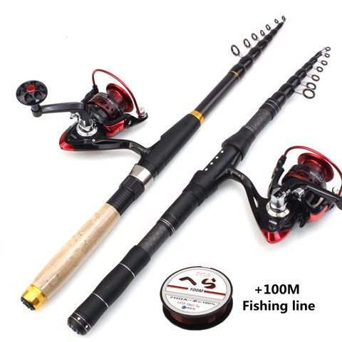 1.8m 2.1m 2.4m 2.7m 3.0m Carbon Fiber Telescopic Fishing Rod Portable Spinning Rod and Spinning Reels Multifunction set ► Photo 1/6