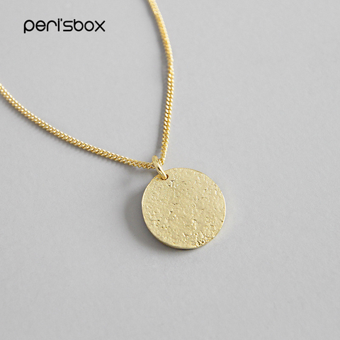 Peri'sbox 925 Sterling Silver Textured Coin Necklace Gold Medallion Pendant Necklaces Minimalist Necklace collares de moda 2022 ► Photo 1/6