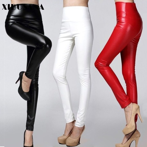 Autumn Winter Women Thin Velvet PU Leather Pant Female Sexy Elastic Stretch Faux Leather Pants Women Skinny Pencil Tight Trouser ► Photo 1/6