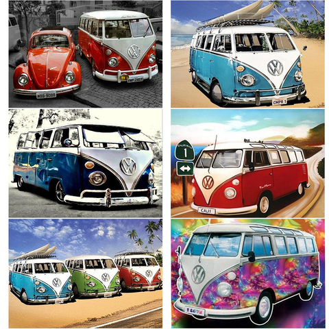 5D DIY Diamond Painting Ancient Bus Full Square Diamond Embroidery Car Diamond Mosaic Color Autos Home Decoration ► Photo 1/6