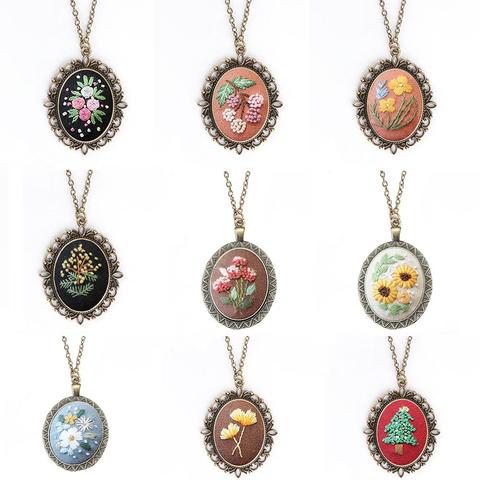 DIY Embroidery Flower Women Chain Necklace Needlework Flower Cross Stitch Sets Sewing Handmade Jewelry Creative Gift ► Photo 1/6