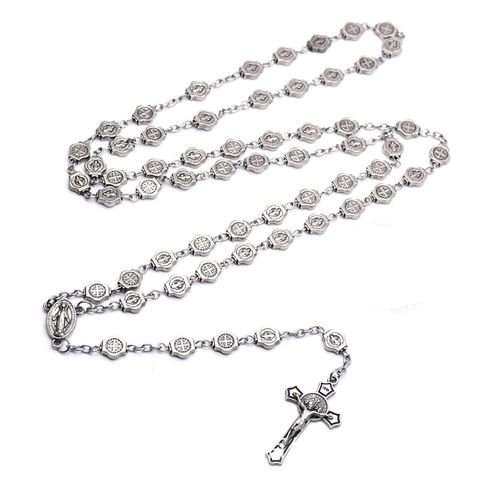 QIGO Vintage Saint Benedict Rosary Necklace Jesus Cross Pendant Necklace Prayer Church Jewelry Accessories ► Photo 1/6