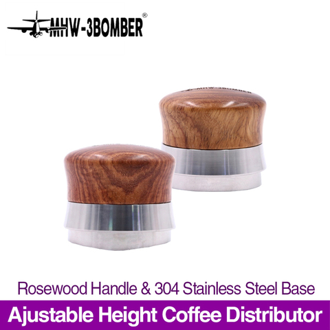 58.5mm Ajustable Coffee Tamper Rosewood Handle Powder Hammer Stainless Steel Fan-shaped Base Espresso Distributor Accessory ► Photo 1/5