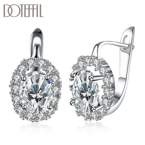 DOTEFFIL 925 Sterling Silver White/Green AAA Zircon Round Shape Earrings For Women Jewelry Fashion Wedding Party Gift ► Photo 1/6