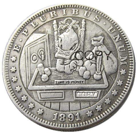 HB(69)US Hobo 1891 Morgan Dollar Skull Zombie Skeleton Copy Coins ► Photo 1/2