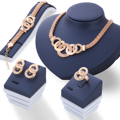 4Pcs Necklace Earrings Bracelet Ring Women Accessories Chain Choker Femme Wedding Earrings Female Boho Bracelet Rings For Women ► Photo 1/6