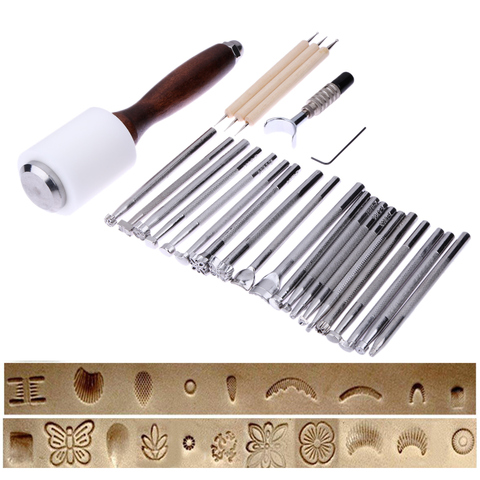 25PCS/Set Manual Leather Carving Stamp Hammer Embossing Beveler Tools Kit Leathercraft Staming Tools ► Photo 1/6
