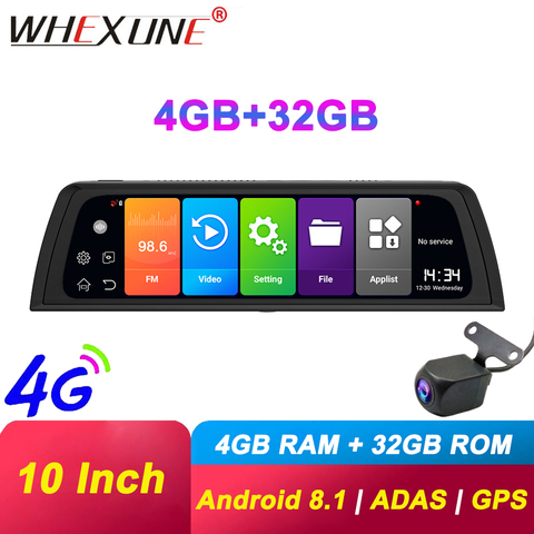 WHEXUNE 4G Android Dash Cam Dashboard 10 inch Car DVR For Auto Rearview Mirror WiFi HD Video Recorder GPS Navigation Registrator ► Photo 1/6