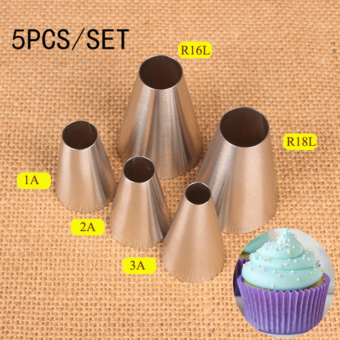 5pcs Round Cake Piping Nozzles For Decorating Cakes Cookies Cupcake Pastry Nozzles Macaron Dessert Cream Icing Piping Tips ► Photo 1/6