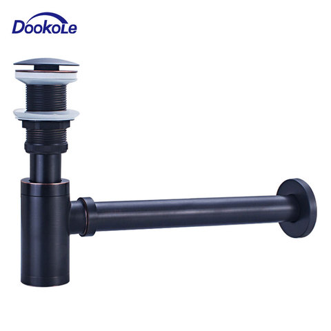 Brass Round Bottle P Trap with Pop up Drain, Basin Waste Trap Drain Tube Kit Adjustable Height (Black) ► Photo 1/6