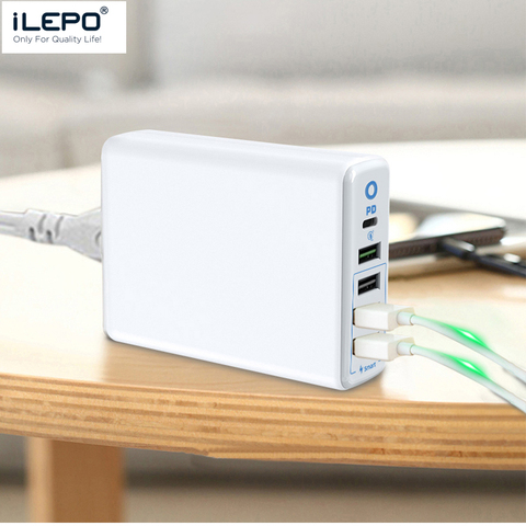 ILEPO 60W PowerPort+ 5 Port USB-C Type-C QC3.0 20W PD USB Fast Charger For iPhone 12 X Xs 8 Xiaomi Phone Travel Charger ► Photo 1/6