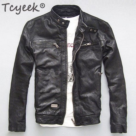 Men Leather Jacket Genuine Real Sheep Goat Skin Brand Black Male Bomber Motorcycle Biker Man's Coat Autumn Spring Clothes  zlg88 ► Photo 1/6