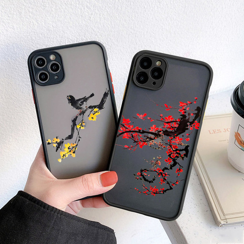 phone case For iPhone 12 Mini pro Ink plum flower painting 11 Pro Max SE 2022 Matte Phone Case For iPhone X Xs XR 6s 7 8plus ► Photo 1/6