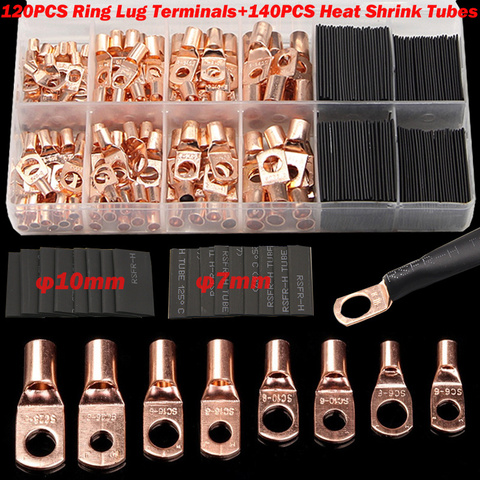 60/240/260CPS Assortment Car Auto Copper Ring Terminal Wire Crimp Connector Bare Cable Battery Terminals Soldered Connectors Kit ► Photo 1/6