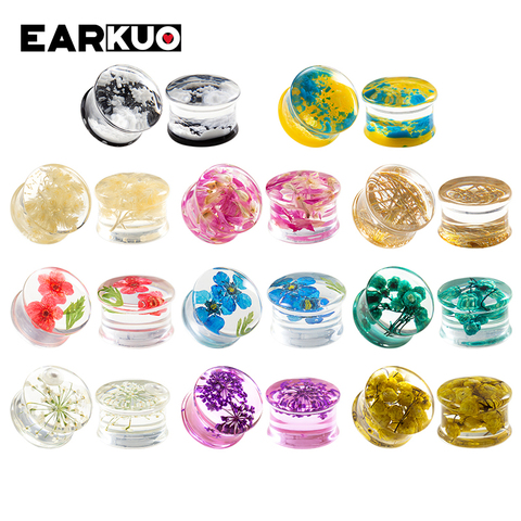 EARKUO Newest Fashion Flower Acrylic Ear Plugs Gauges Tunnels Expanders Piercing Body Jewelry Earring Stretchers One Pair 8-16mm ► Photo 1/6