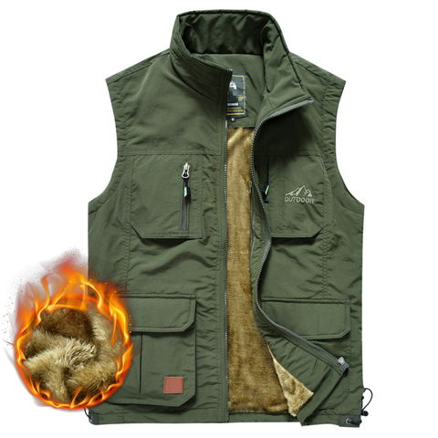 Winter Men Fleece Warm Vest With Many Pockets Autumn Male Casual Thick Multi Pocket Waistcoat New Photographer Sleeveless Jacket ► Photo 1/6