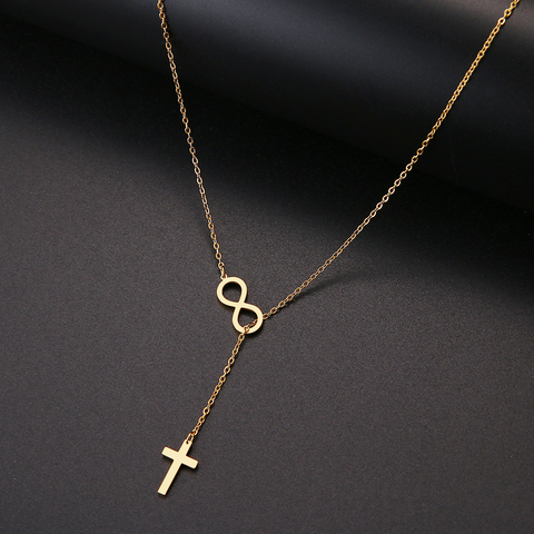 CACANA Long Pendant cross And Digital 8 Necklaces Pendants For Women  Simple Design Necklace Stylish Stainless Steel Jewelry ► Photo 1/6