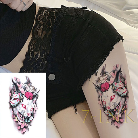 Temporary Tattoo Sticker Body Art Ukiyoe Sexy Girl Cat Pink Flower Skull Water Transfer Fake Tatoo Flash Tatto for Women Men ► Photo 1/6