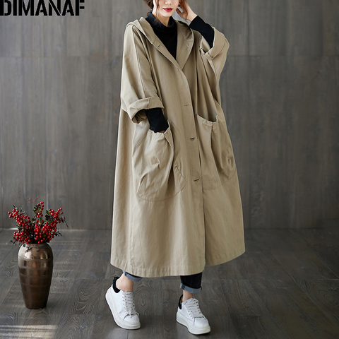 DIMANAF Plus Size Women Jacket Coat Outwear Hooded Button Pockets Cardigan Female Clothing Loose Oversize Overcoat Autumn Winter ► Photo 1/6