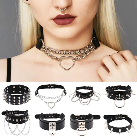 Black Goth Choker Necklace Sexy PU Leather Punk Rock Collar